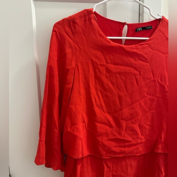 Zara Red Flair Sleeve With Overlay Flowy Dress Size Small Women’s - Picture 6 of 12